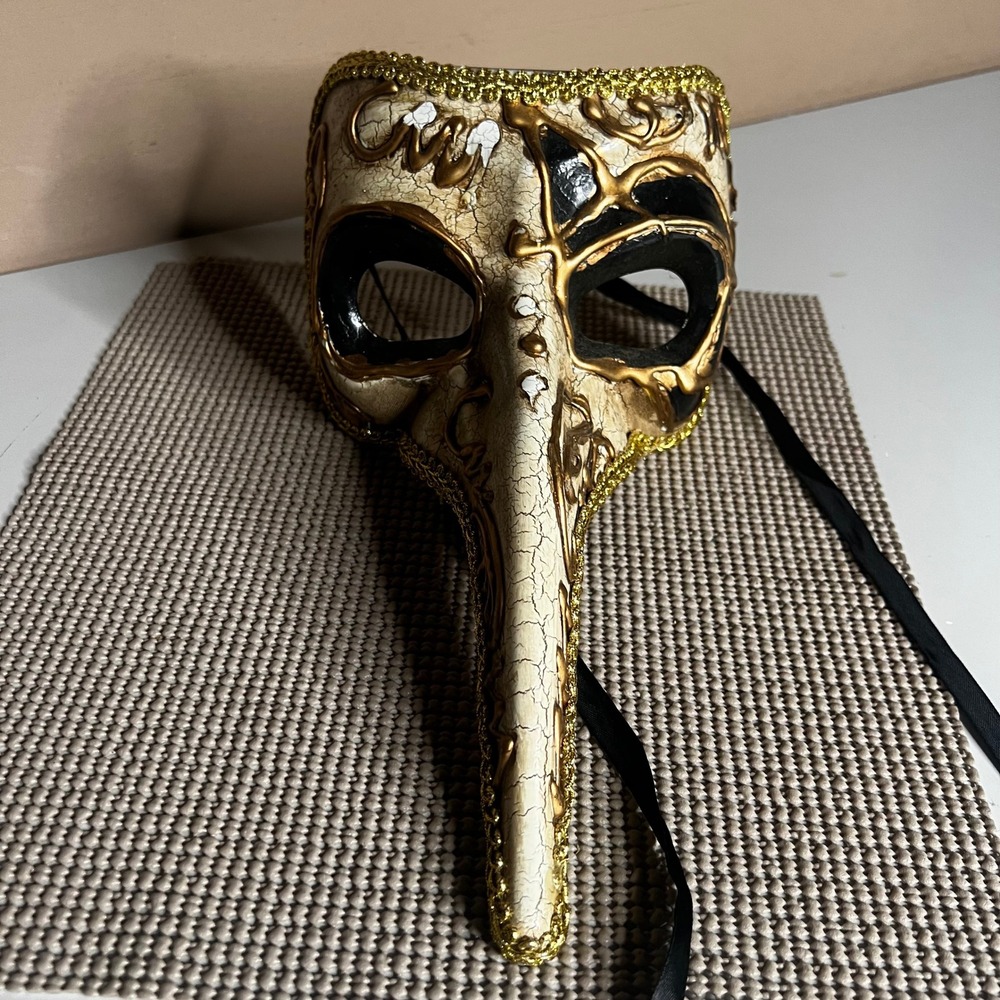 Venetian Plague Doctor Mask Gold Black Long Nose Masquerade Medico Della Peste